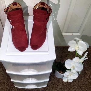Michael Kors Blaze Suede Open Toe Bootie Brandy Red Like New